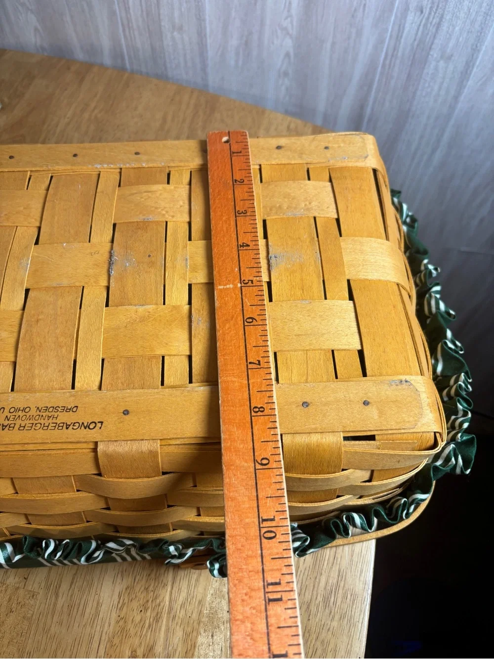 Vintage 1978 Longaberger Handwoven Basket with Original Green Striped Liner
